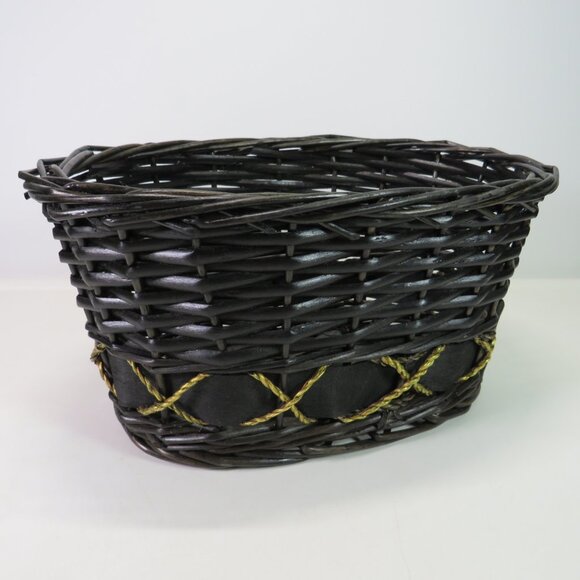 Black Wicker Oval Basket no handle no gloss gold rope x accent 10.5x6.5" wide - Picture 2 of 10